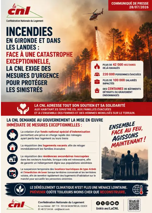 Incendies en Gironde : la CNL exige des mesures d’urgence pour protéger les sinistrés