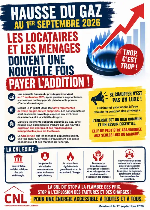 Hausse du gaz au 1er septembre 2026